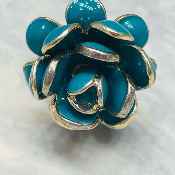 Gold and Blue Floral Ring size 6 - Picture 2 of 6